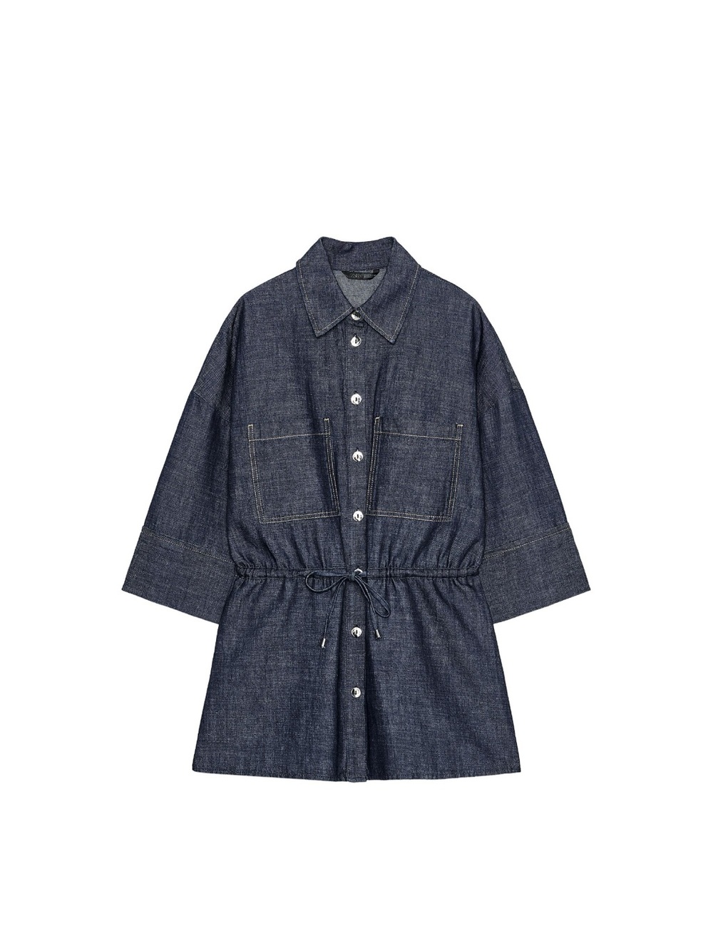 Zara Linen Drawstring Safari Button-down Shirt Tunic Dark Indigo NWT